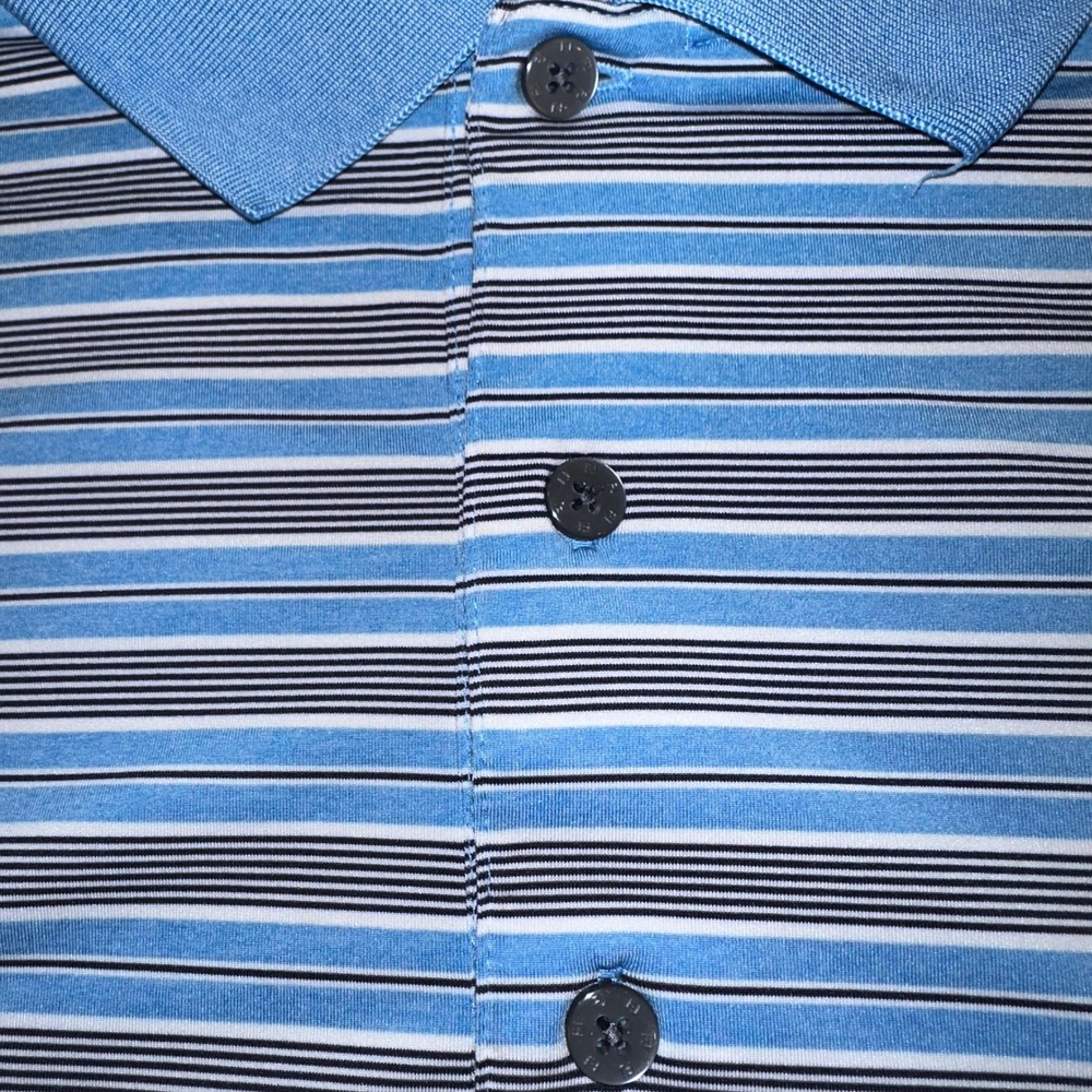 FootJoy Mens Blue Striped Performance Golf Polo Shirt Size M‎ Willow Tree Logo - Picture 6 of 10